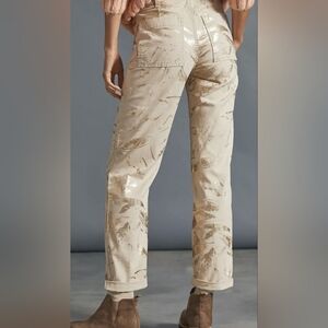 Anthropologie Wanderer Tan Metallic Gold Utility Button Fly Pocket Pants Size 30